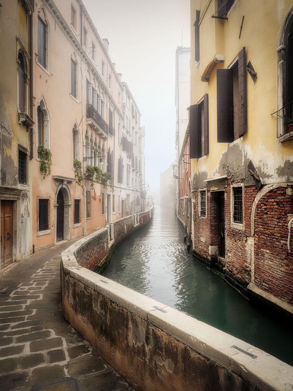 building, fog, channel, venice, italy, island, historic center, heritage site, architecture, november, venetian, nature, facades, water