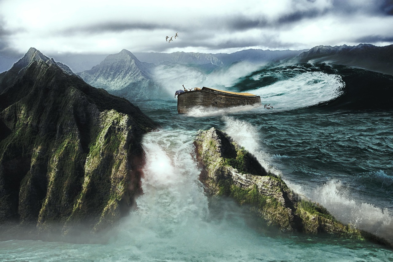 noahs ark, ship, animals, art, nature, flood, wood, christianity, boat, deluge, composing, image editing